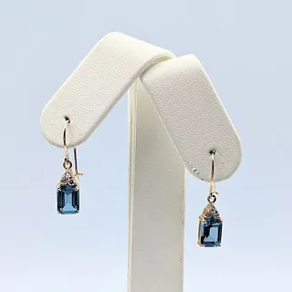 Stylish Blue Topaz & Diamond Drop Earrings