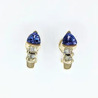 Trillion Cut Tanzanite & Baguette Diamond Earrings