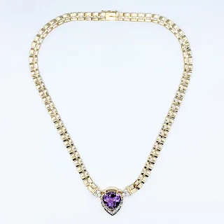 Bold & Colorful Amethyst, Diamond & 14K Gold Collar Necklace