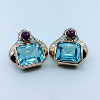 Bold Blue Topaz, Ruby & Diamond Earrings