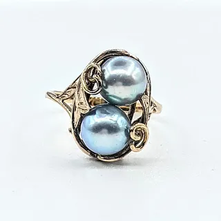 Beautiful Grey / Blue Cultured Pearl Cocktail Ring - 18K Gold