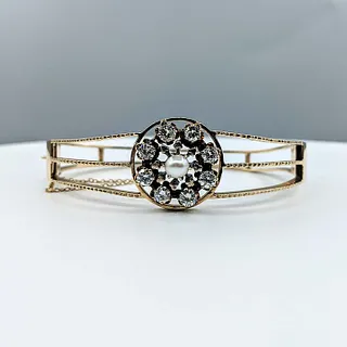 Stunning Vintage Diamond & Pearl Bangle Bracelet