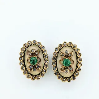 One of a Kind Emerald & Rose Cut Diamond Earrings