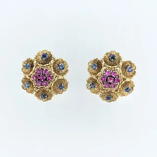 Kurt Gutmann Blue & Pink Sapphire Floral Earrings - 18K Gold