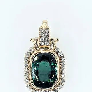 Deep Green Tourmaline & Diamond Pendant