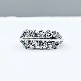 Vintage Two Row Diamond & White Gold Ring