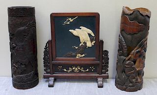 Japanese Carved Lot. Includes a Table Screen &