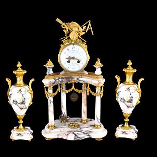 19C French Louis XVI Style Ormolu Clock Set