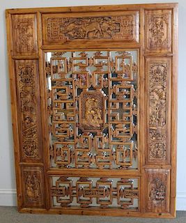 Finely Carved Asian Panel with Mirror
