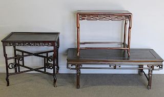 3 Carved Wood Chinese Tables.