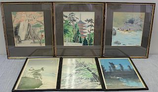 6 Signed Framed Asian Woodblock Prints.