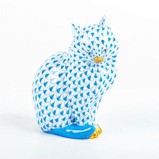 Herend Porcelain Figurine, Cat, Blue