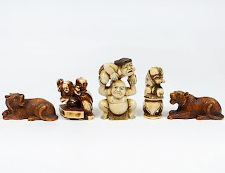 GROUP OF FIVE IVORY STUDIES/NETSUKES