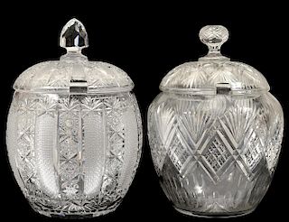 TWO CUT CRYSTAL JARS AND COVERS