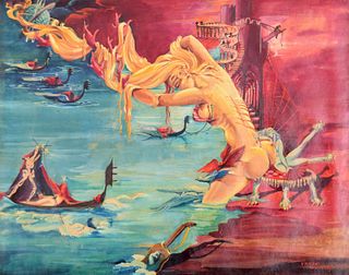 Freddy Wittop Surrealist Nude Water Scene Painting