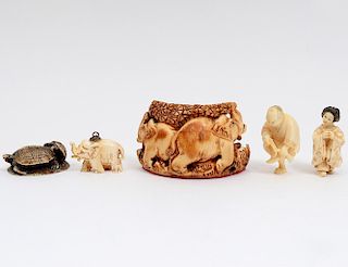 GROUP OF FIVE CARVED IVORY ARTICLES