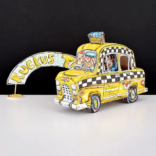 Red Grooms "Ruckus Taxi" Lithograph Sculpture, Signed