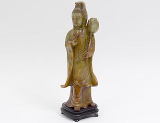 CARVED SOAPSTONE FIGURE OF GUANYIN