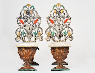 PAIR OF CARVED AND PAINTED SIDE CHAIRS