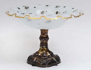 SILVER PLATED AND OPALINE GLASS COMPOTE