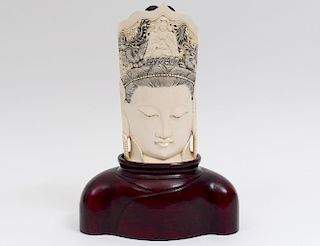 CARVED IVORY HEAD OF GUANYIN