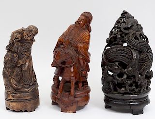 GROUP OF THREE CARVED WOOD GROUPS