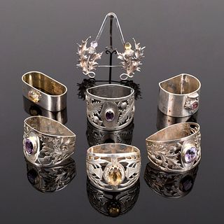 6 Sterling Silver Napkin Rings & 1 Place Card Holder