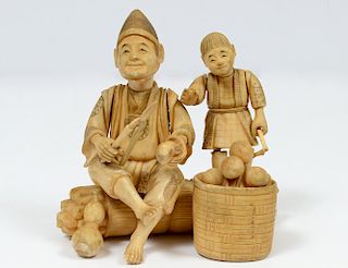 CARVED IVORY GROUP IN TWO PARTS