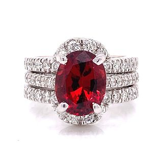 Gia Certif. Orangy Red Spinel & Diamonds Ring