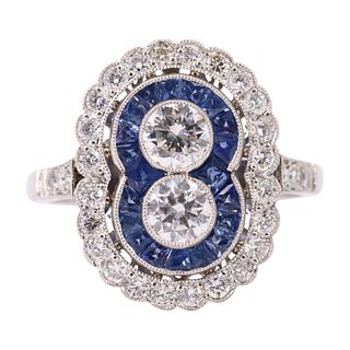 1.76ctw Diamonds, Sapphires & Platinum Target Ring
