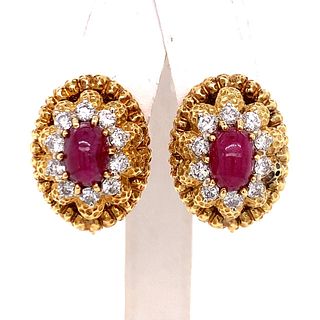 6.0 Ctw Rubies & Diamonds 18k Gold Earrings