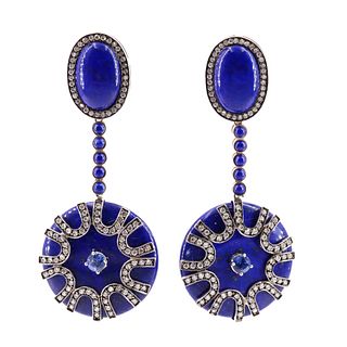 Lapis Lazuli, Sapphires, Diamonds 18k gold Earrings