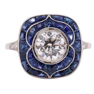 1.15ct Diamond & Sapphires Art Deco platinum Ring