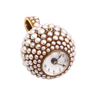 Art Deco 18k gold & Pearls watch Pendant