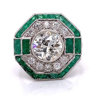 2.81 Ctw Emeralds & Diamonds Cocktail Platinum Ring