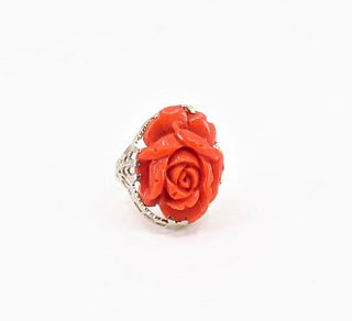 14k Gold & coral Rose Ring
