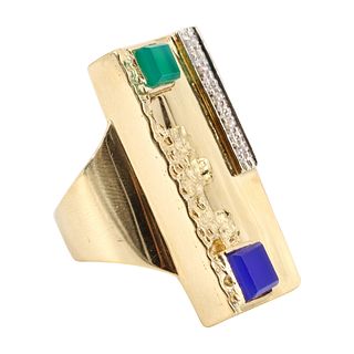 Diamond, Emerald & Lapis Geometric 18k Modernist Ring