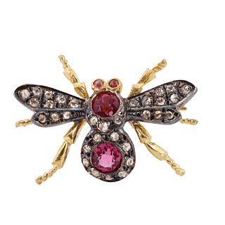 Diamonds, Pink Tourmalines and Silver Bee Charm / Brooch