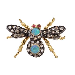 Diamonds, Opals and Silver Bee Charm / Brooch
