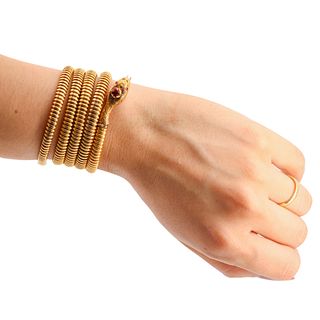Victorian Snake bracelet in 18k Gold & Garnet
