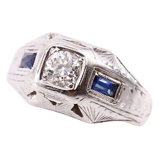 Art Deco Diamonds, Sapphires & 18k Gold Ring