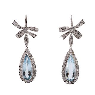 Diamonds, Aquamarines & Platinum Drop Earrings