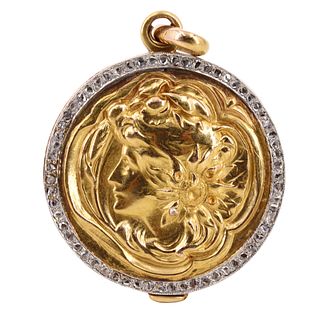 Art Nouveau 18k Gold & Diamonds Locket Pendant