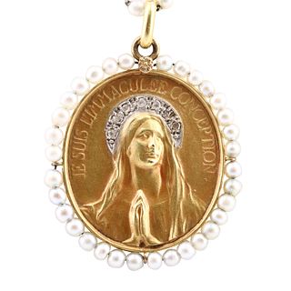 Antique Religious Medal Necklace in 18k gold and Platinum