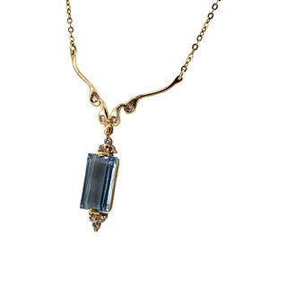 Aquamarine, Diamonds & 18k Gold Necklace