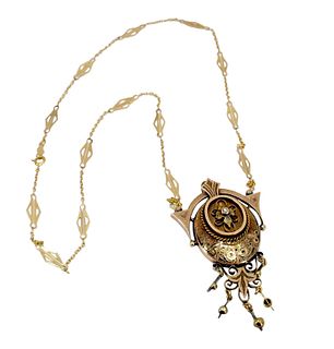 Victorian 14k Taille enamel tassel Necklace