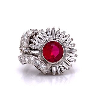 Art Deco Platinum Ring with synthetic Ruby & Diamonds