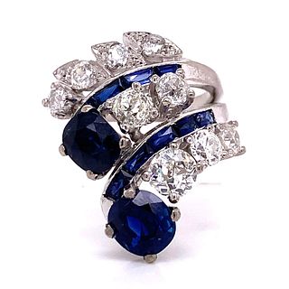 Gia Certif. 1.27ct Sapphire & Diamonds Art Deco Platinum Ring