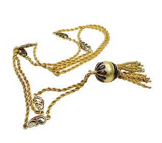 18k Gold, Enamel tassel Necklace
