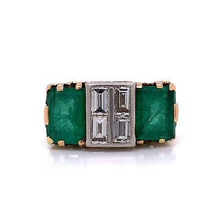 Art Deco Emeralds & Diamonds 18k Gold Ring